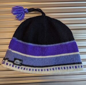 💜 🖤 Turtle Fur 100% Wool Knit Hat Tassle Soft Poly Forehead Lining